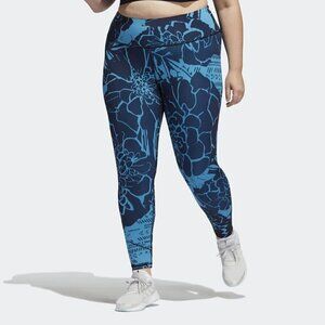 40. NWT Adidas Plus Size Tights Optime Superher Training Leggings Blue Floral